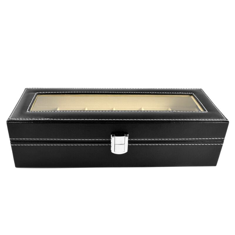 FSSTUD Schwarz Single Grid PU Leder Uhr Box Schmuck Box Geschenkbox mit Kissen 
